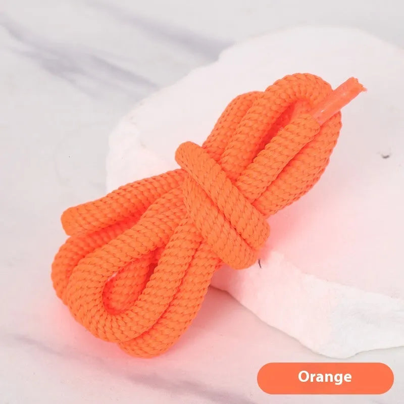 Round braided cotton shoelaces in multiple colours showing width and length options on a white background.