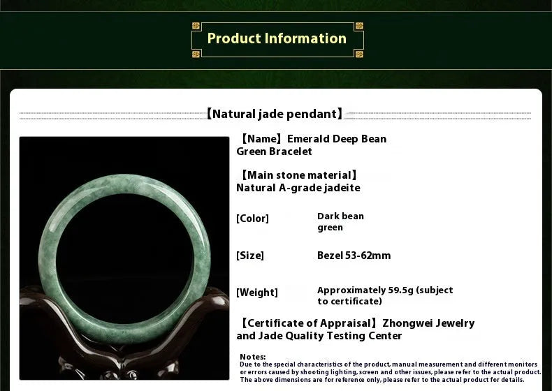 Natural emerald bean green simple ring bracelet for women on a gift box.