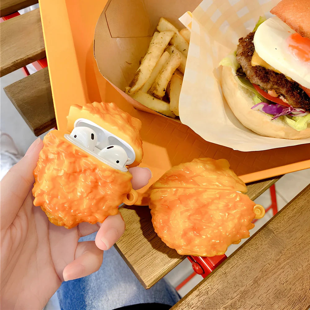 3D croissant silicone protective case for AirPods Pro 3rd gen with integrated hook, yellow bread design