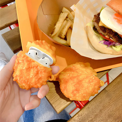 3D croissant silicone protective case for AirPods Pro 3rd gen with integrated hook, yellow bread design