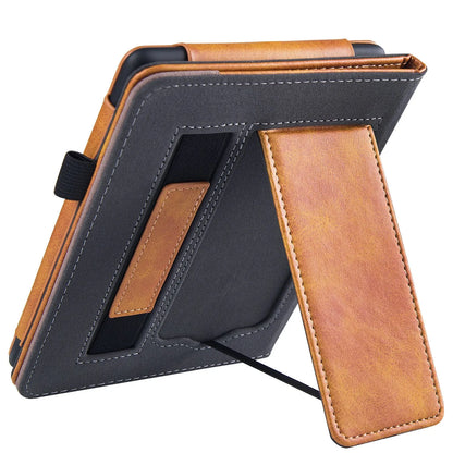 Leather case with wrist splint bracket for Kindle Paperwhite 5 e-reader in various colours and designs