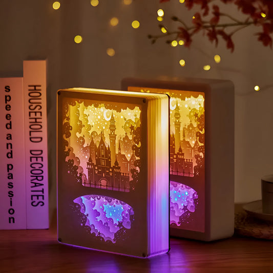 Bedside night light with three-dimensional paper carving design and USB power cable