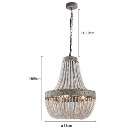 Retro American style distressed wooden bead chandelier for living room or study lighting