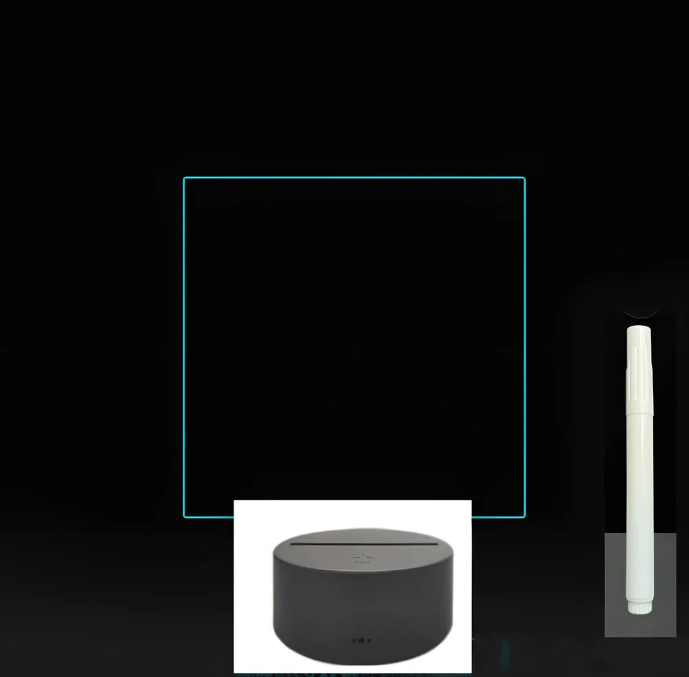 3D acrylic LED message board with touch controls showing illuminated writing on 3.5mm thick surface