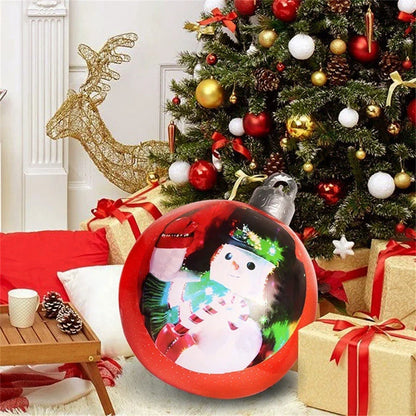 Vibrant, inflatable 60cm Christmas ball decorations in various patterns and colors for indoor and outdoor holiday display
