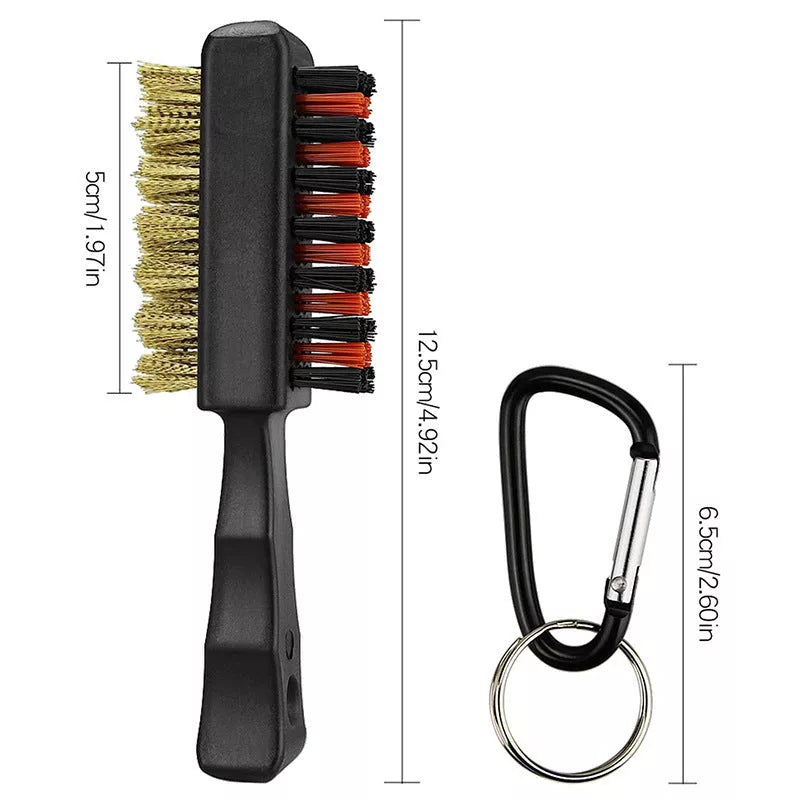 Double-sided golf club cleaning brush with nylon and steel wire sides