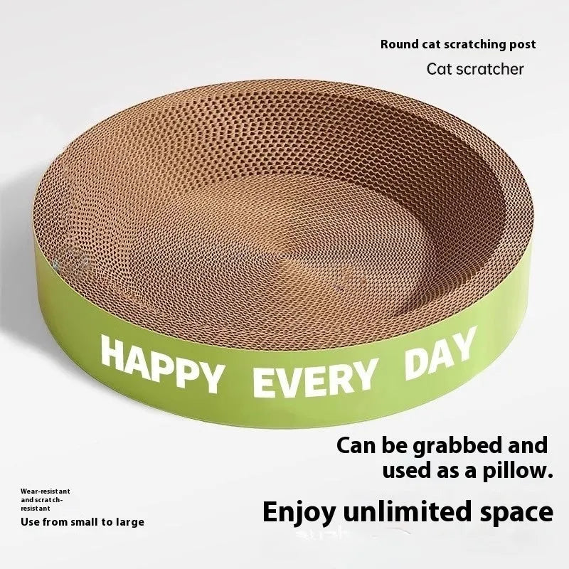 Round green cat nest with integrated scratching surface, 50cm diameter with 55cm outer dimension