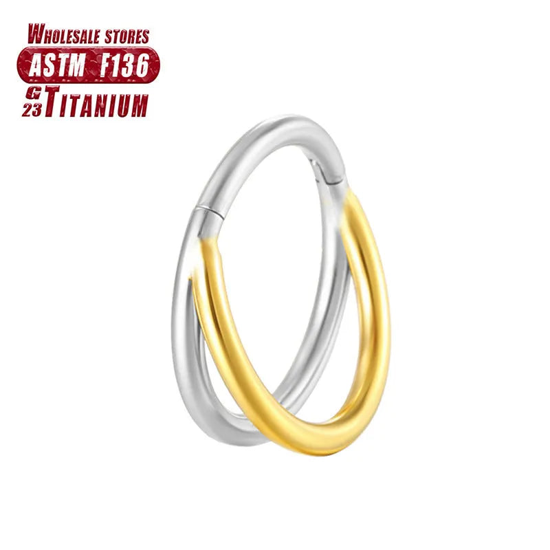 Titanium alloy fork nose ring with diamond treatment in silver finish, showing 1.2mm diameter and fork design