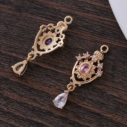 Small copper water drop pendant with zircon detailing in five colour options.