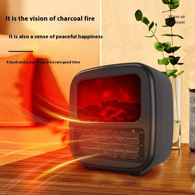 Portable 3D Flame Electric Heater in black with adjustable height and 3 fan speeds