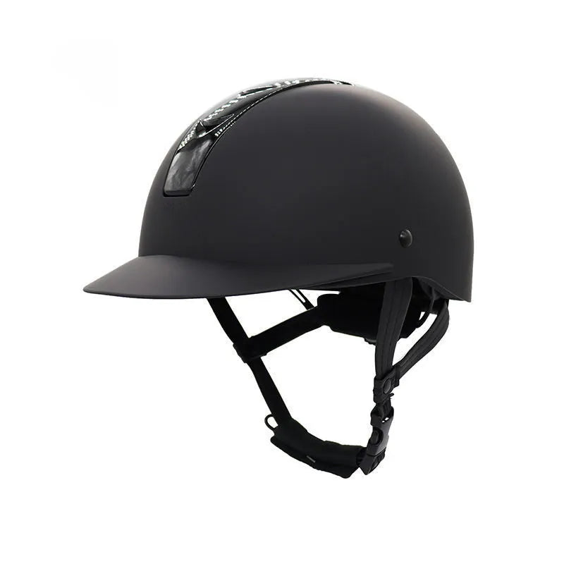 Equestrian helmet for horse riding in Bright Black colour, shown with ABS shell.