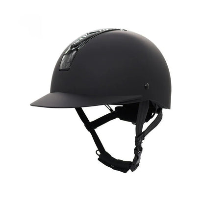 Equestrian helmet for horse riding in Bright Black colour, shown with ABS shell.