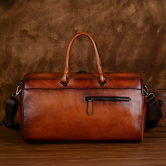 Handmade retro leather handbag in vintage brown colour with genuine cowhide leather construction