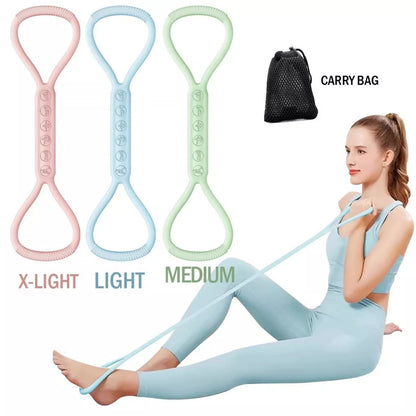 8-character Puller Silicone Yoga Mini Band Kit with Light, Medium, Heavy resistance bands