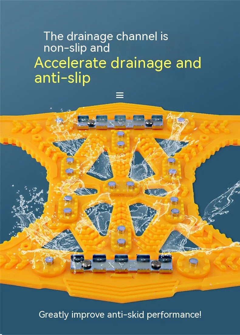Universal steel plate tire chains for cars and SUVs with installation tools and accessories