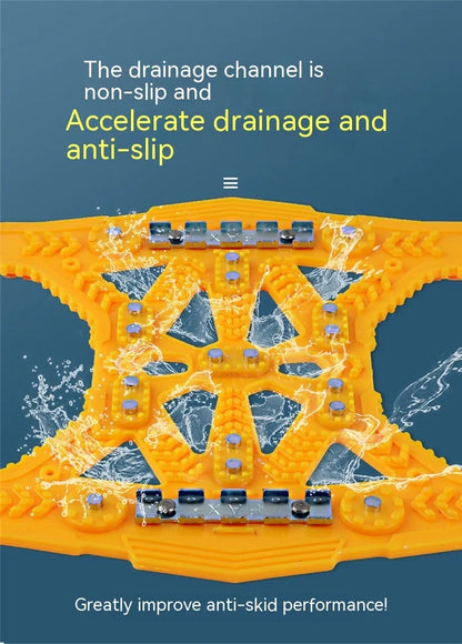 Universal steel plate tire chains for cars and SUVs with installation tools and accessories