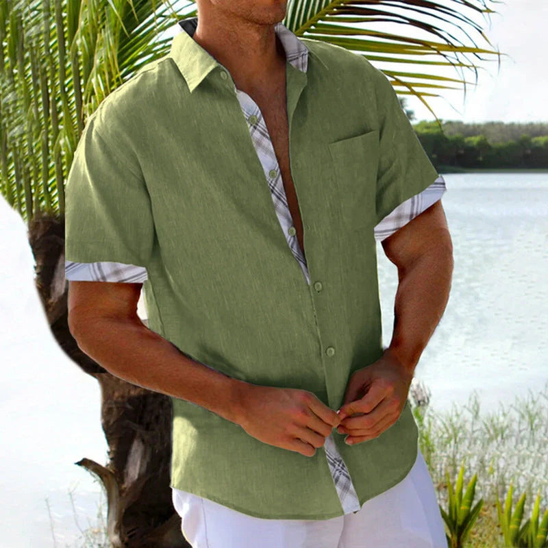 Men's summer plaid short sleeve shirt in multiple colors
