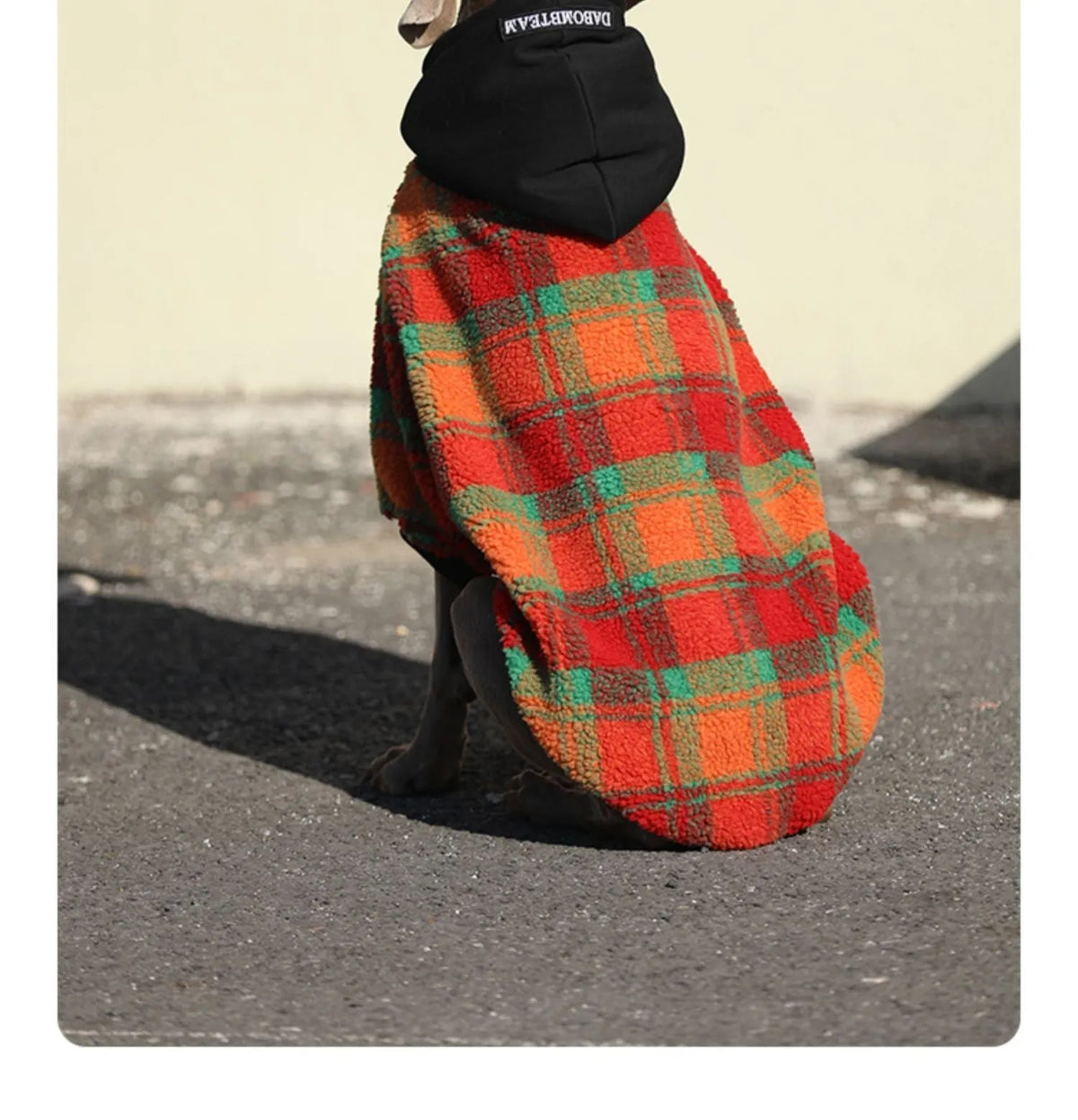 Thick warm large dog coat in orange grid or green stripe, sizes M-XXXL and No.7-12