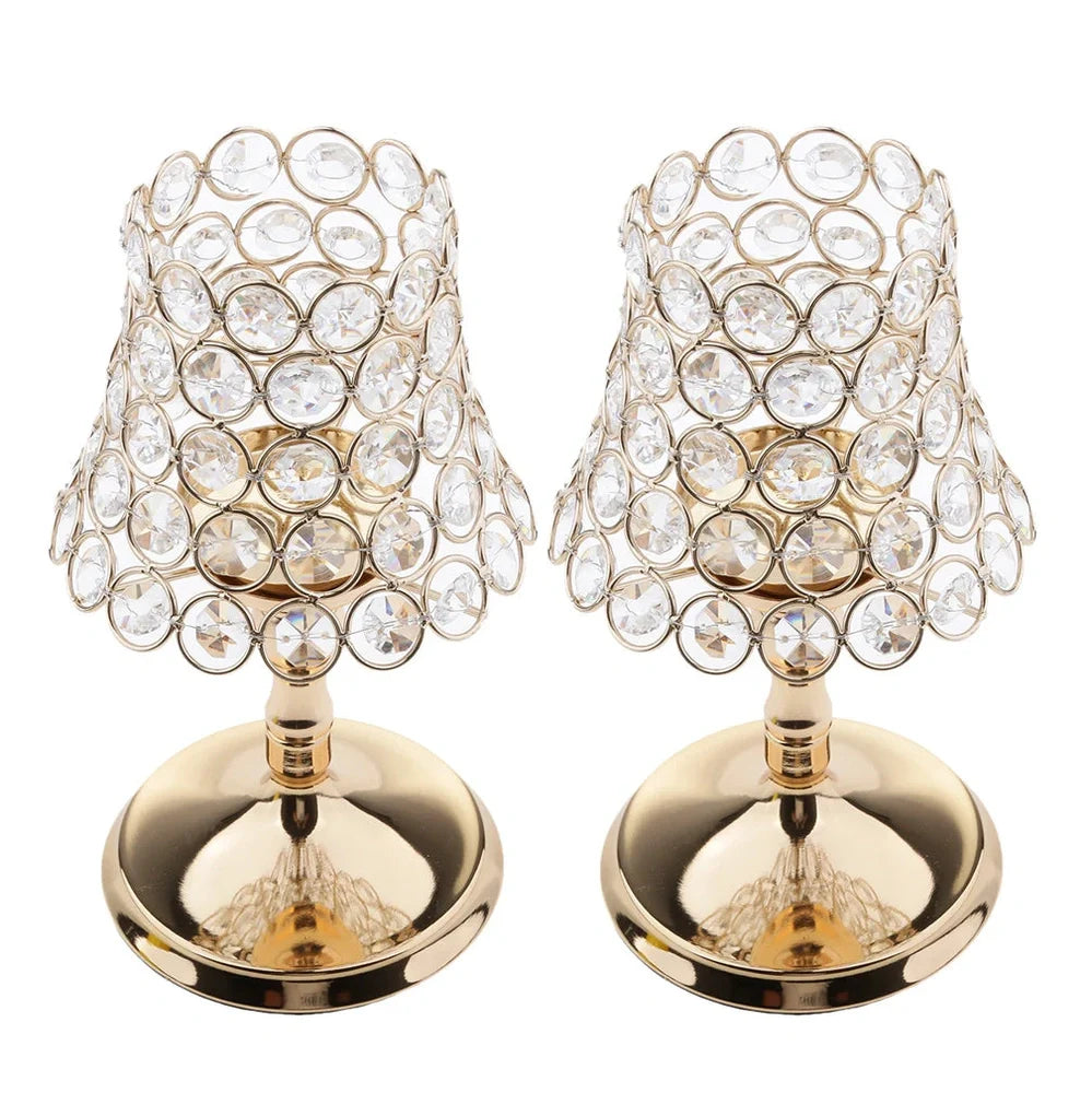 Iron electroplated candle holder with handcrafted crystal detailing in three sizes