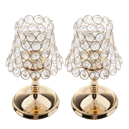 Iron electroplated candle holder with handcrafted crystal detailing in three sizes