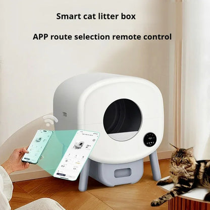 Automatic cat litter box with 76L capacity and 13L waste storage compartment, ABS plastic construction measuring 550x500x645mm
