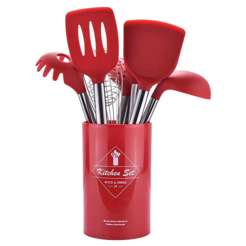 Premium Silicone Cooking Set with Stainless Steel Handles - Versatile kitchen tools for home chefs