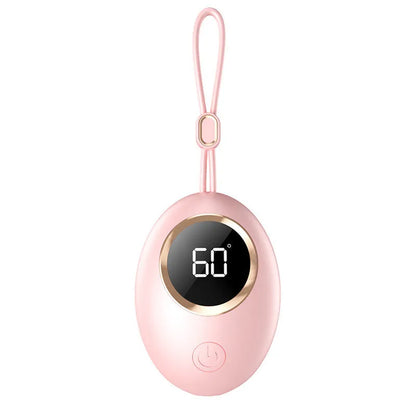 Hand warmer power bank with digital display in charming blue colour, showing aluminium sheet heat dissipation design
