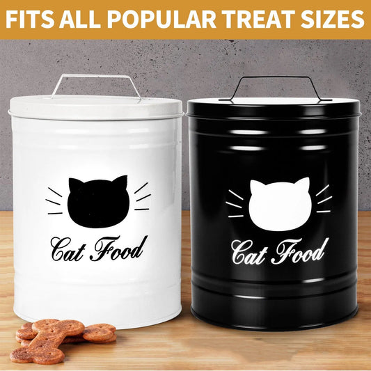 Round metal can with secure lid for dry food storage, showing black and white inner box options