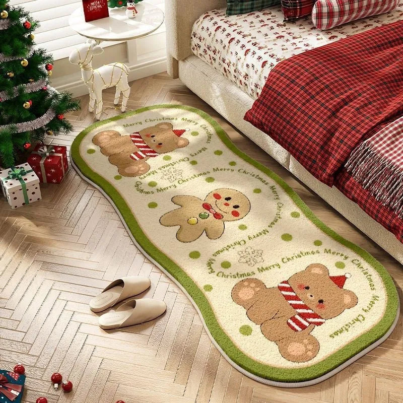 Christmas cashmere carpet with plant patterns in festive colours, alien shape, available in multiple sizes for holiday decor
