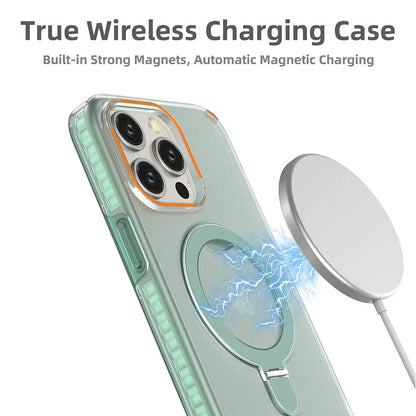 Magnetic smartphone case with kickstand and MagSafe wireless charging compatibility for various iPhone models