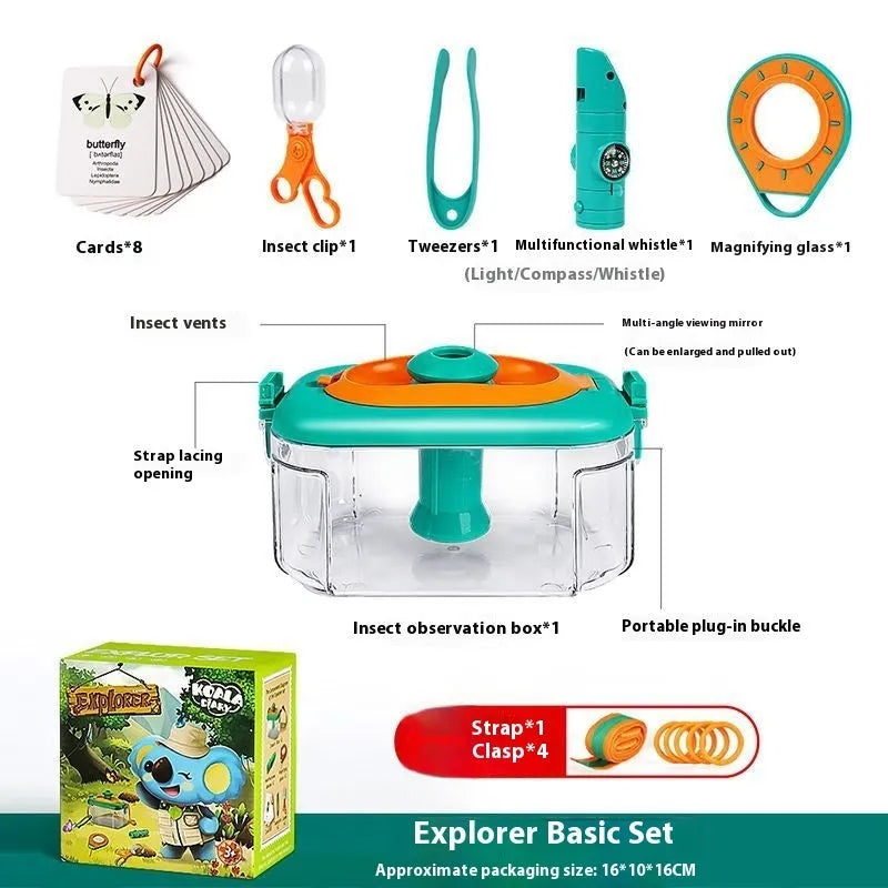 Plastic insect observation box for children with retractable catch net and multi-piece set options