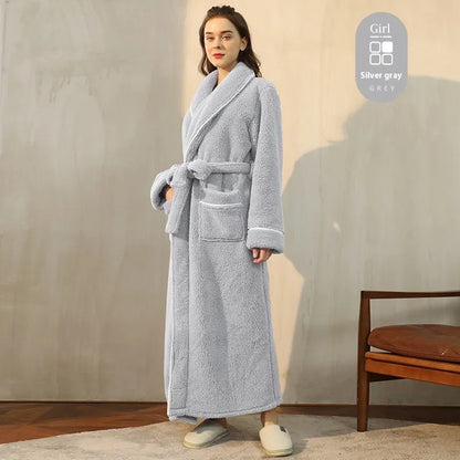 Winter flannel bathrobe with thick 301-350g/m² fabric in 2102 navy blue colour, European/American style