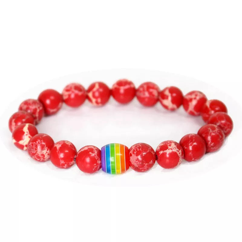 Rainbow Bead Bracelet with natural stone strand in multiple colors