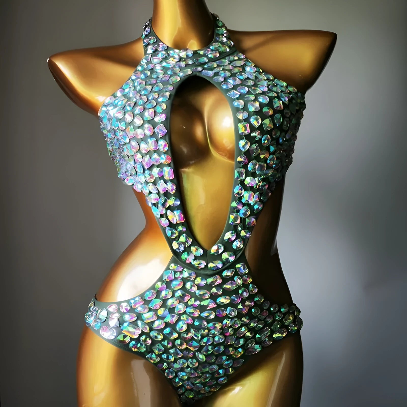 Mesh diamond pattern one-piece swimsuit in nylon with polyester lining