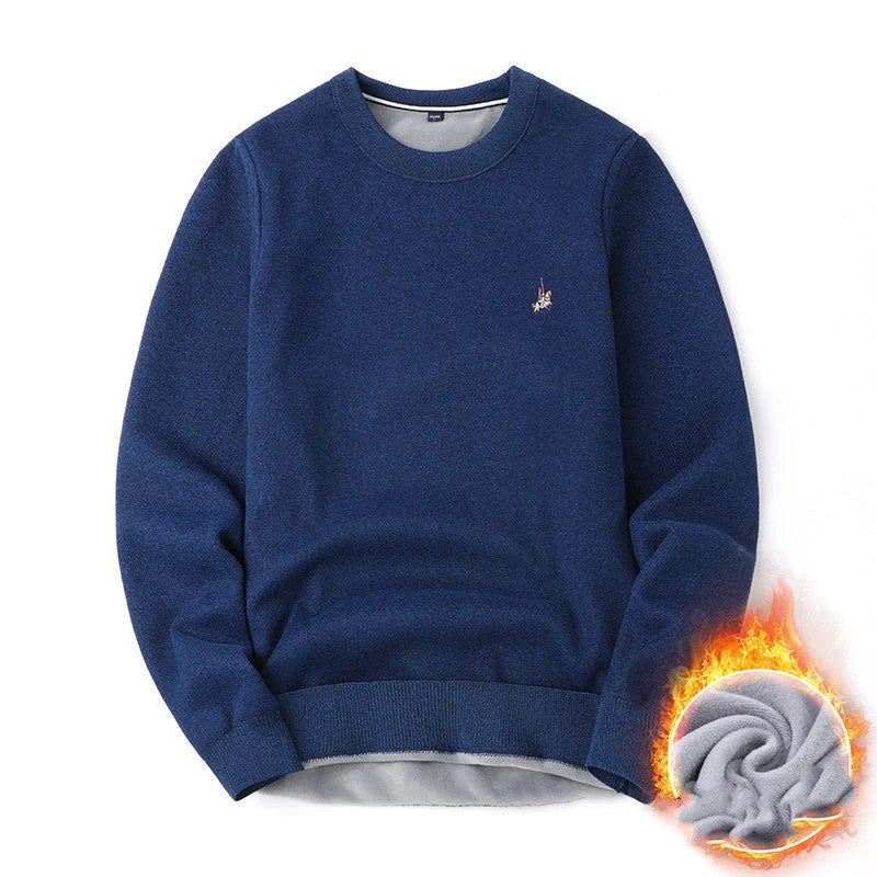 Men's navy blue velvet thickened winter sweater with regular fit