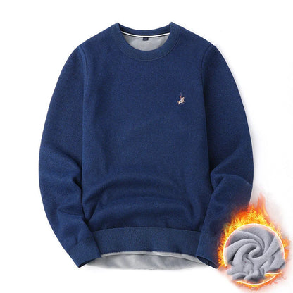 Men's navy blue velvet thickened winter sweater with regular fit