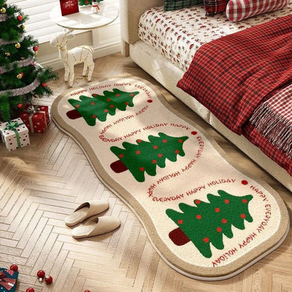 Christmas cashmere carpet with plant patterns in festive colours, alien shape, available in multiple sizes for holiday decor