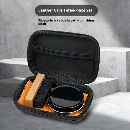 Leather shoes care cleaning set with black or colourless maintenance oil and shoe brush, modern simplicity style