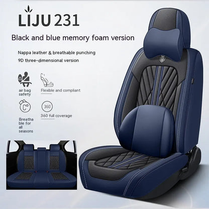 Five-seat leather car cushion set in multiple colour options with hemmed edges
