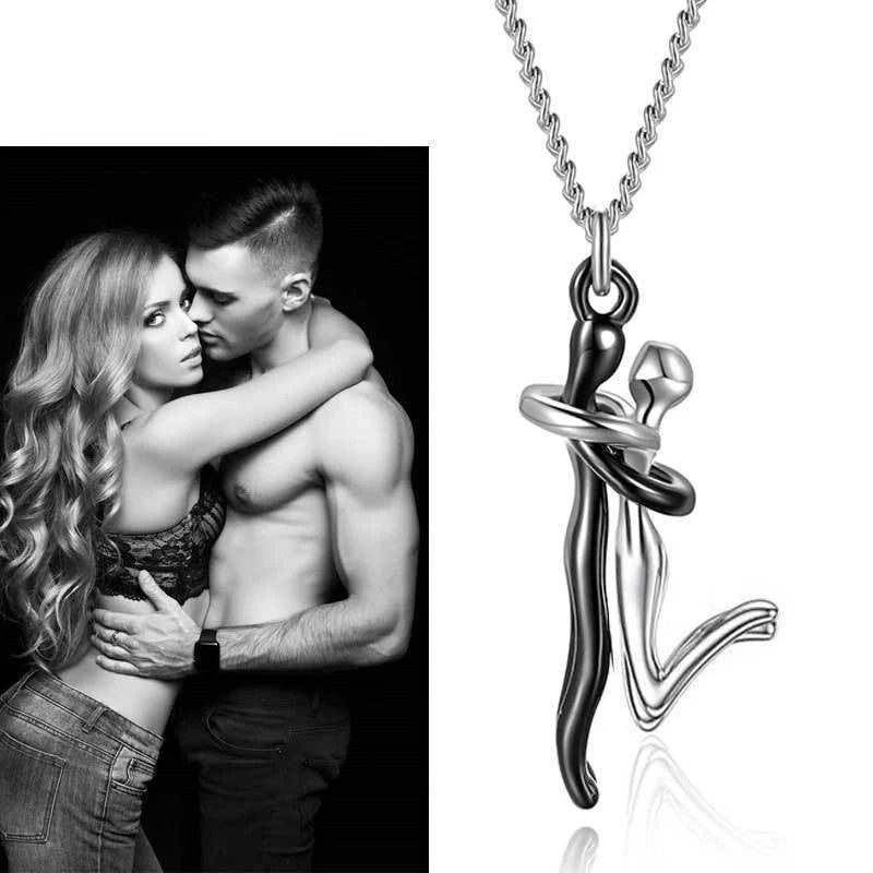 Couple's Pendant Necklace with Humanoid Design Symbolizing Love and Affection