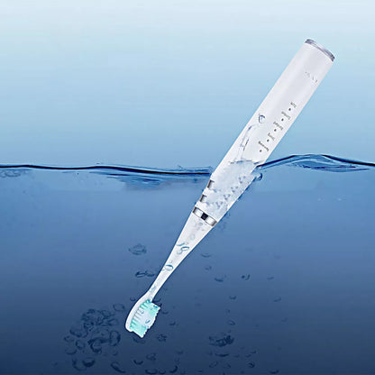 High-frequency electric toothbrush in white and black, with USB charging cable and brush heads