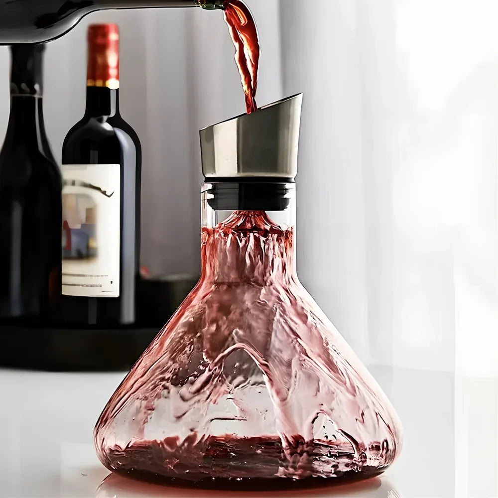 Crystal waterfall wine decanter with 1500ml capacity showing internal aeration channels