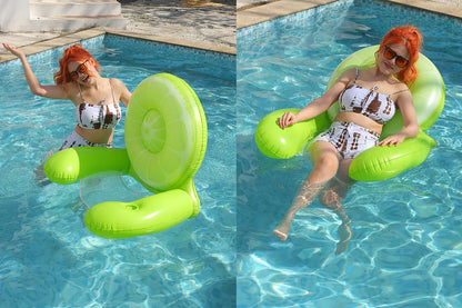 Animal-themed inflatable water hammock chair with net for pool and beach relaxation