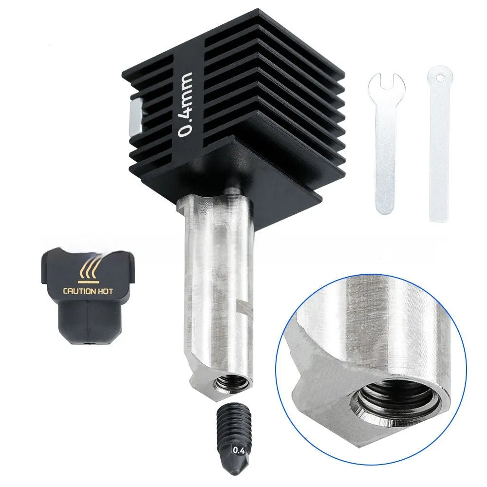 Hardened steel hot end nozzle assembly with black silicone sleeve for Bambu Lab A1 Mini 3D printer