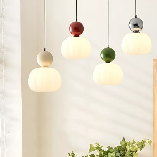 Nordic style pumpkin-shaped alloy chandelier for bedroom or dining room, available in single or three-head versions.