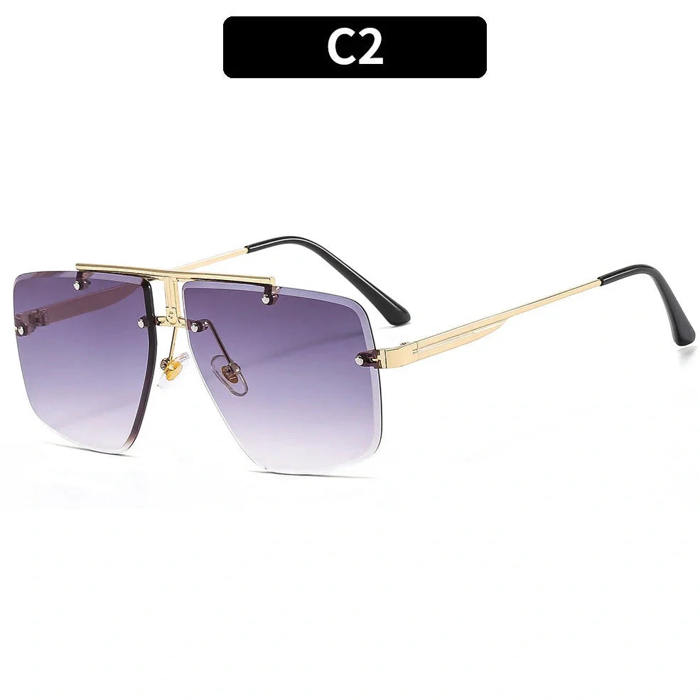 Retro square frame metal sunglasses for men in black or gold with UV400 PC grey lenses, 55mm size