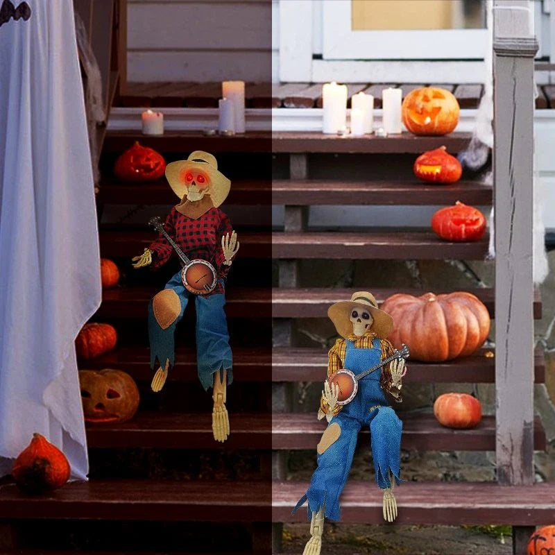 Luminous skeleton guitarist Halloween decoration with eerie glow and unique design