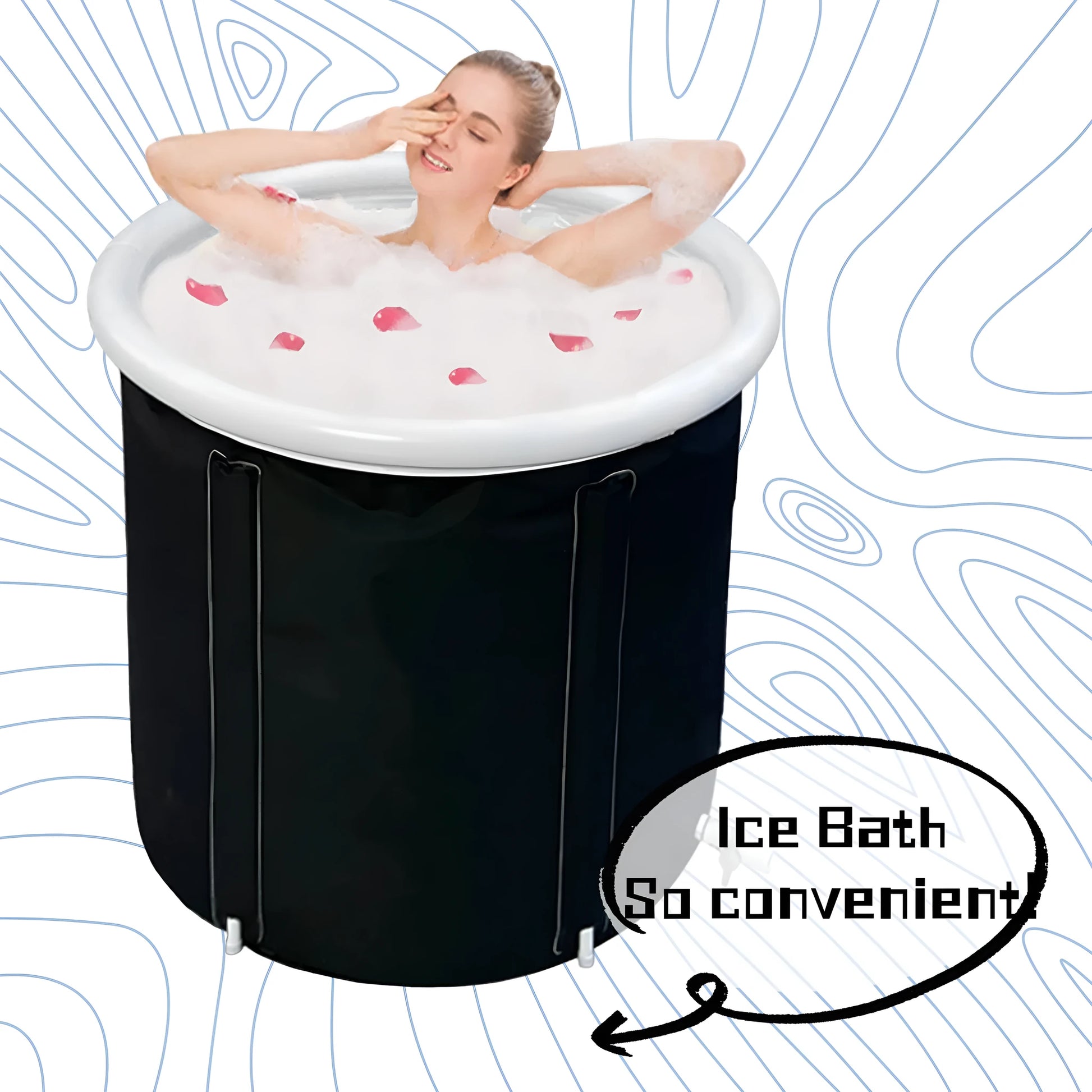 Black portable inflatable ice bath 70x80cm with weather lid and accessories
