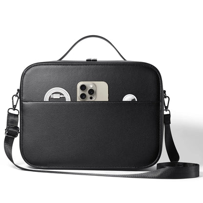Black superfibre storage case for Apple Vision Pro MR glasses showing internal dimensions.