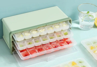 Drawer-type plastic ice cube mold with lid and storage bin for beer cooling